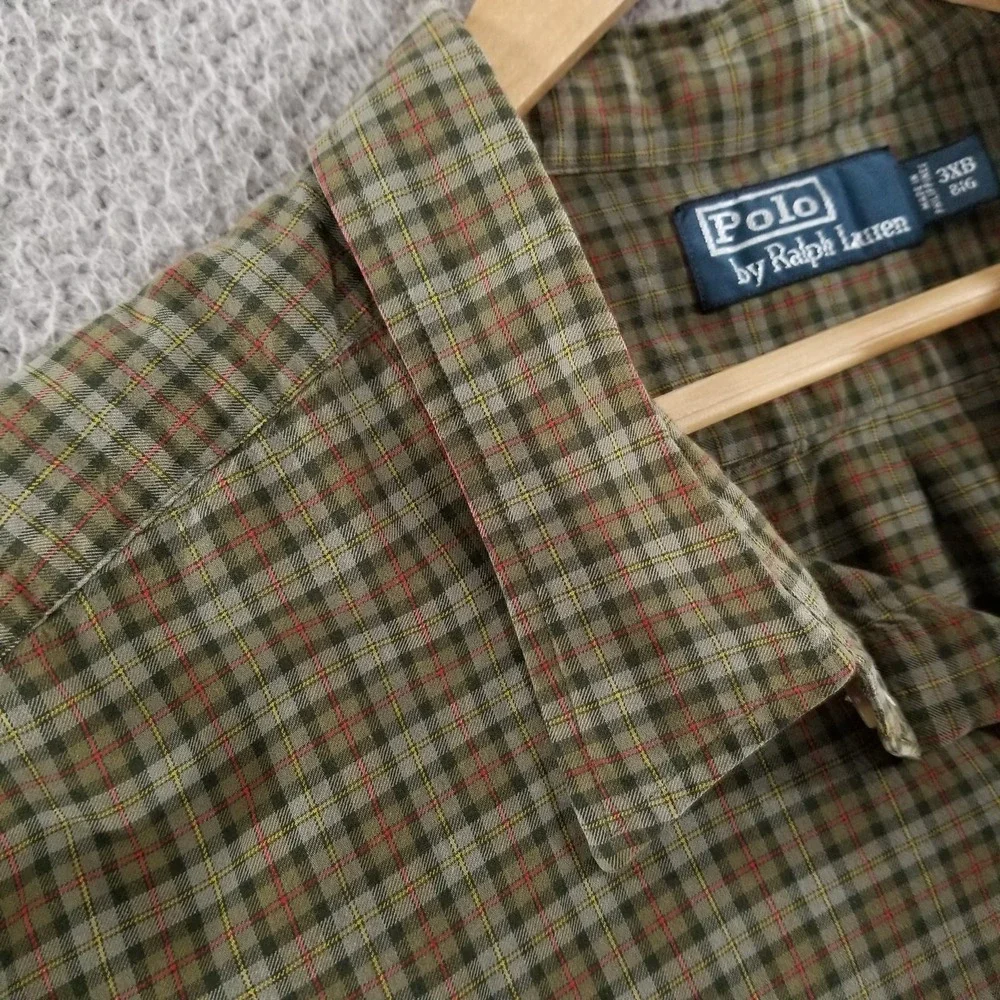 Polo Ralph Lauren Shirt Mens Big 3X Green Plaid Elbow Patch Long Sleeve Cotton